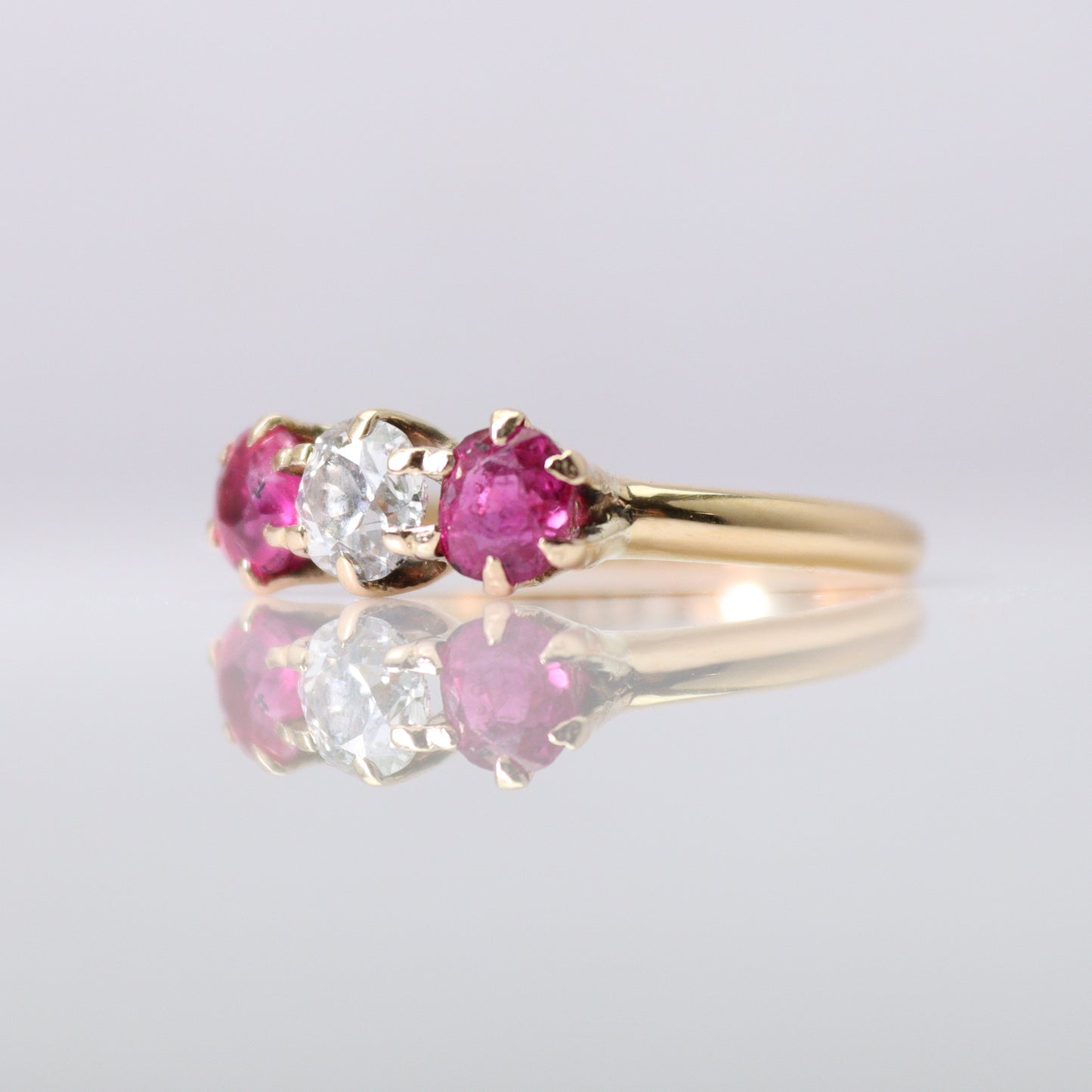 Ruby and Diamond Three Stone Ring