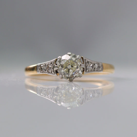 Art Deco 18 Carat Yellow Gold Diamond Solitaire Ring