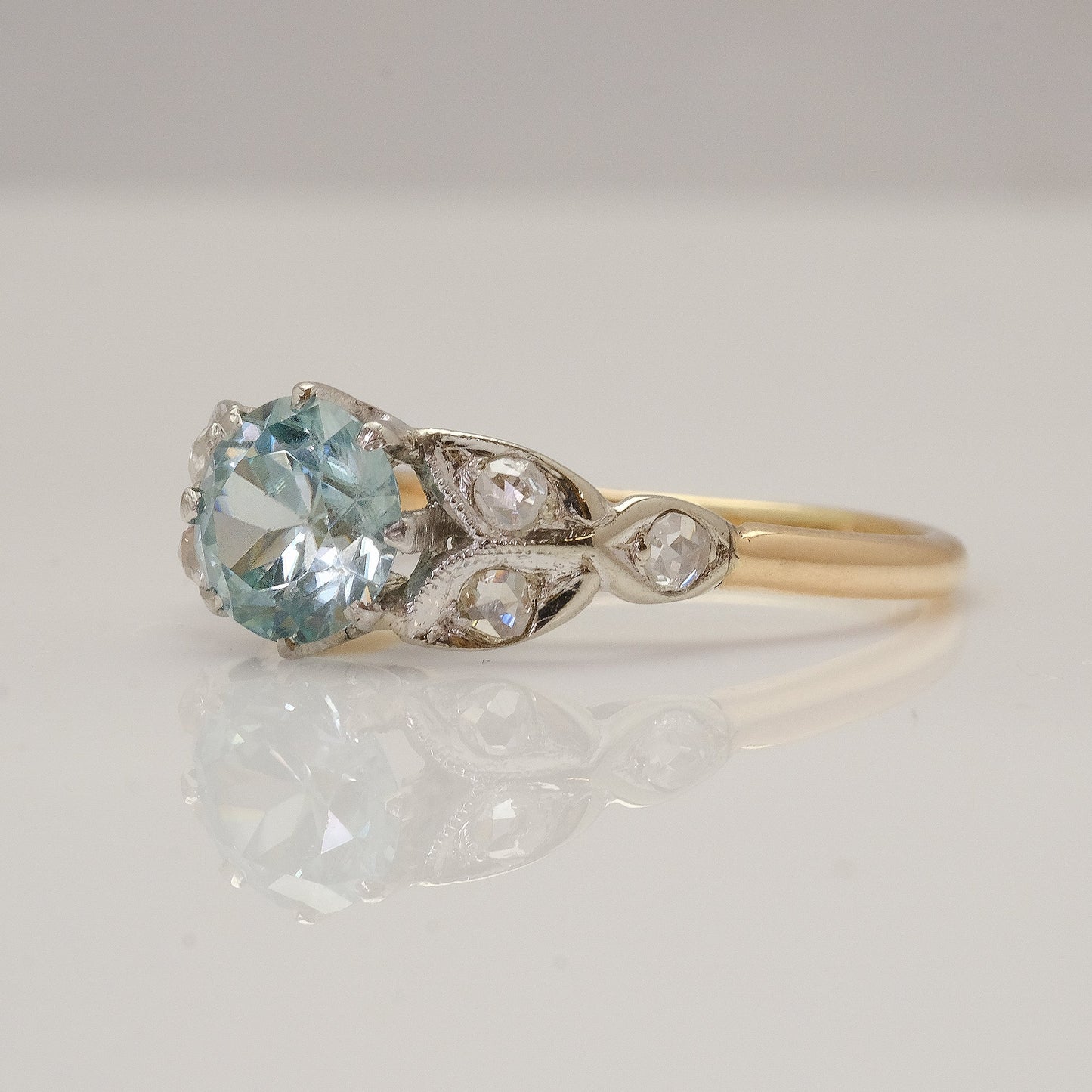 Art Deco Blue Zircon and Diamond Ring