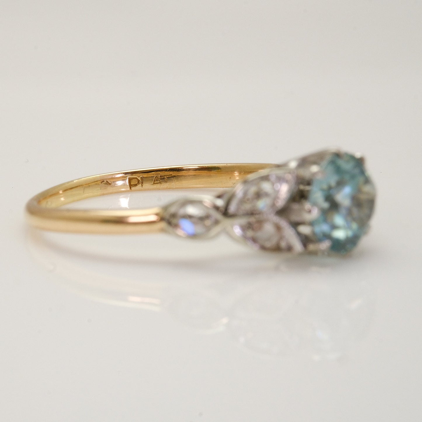 Art Deco Blue Zircon and Diamond Ring