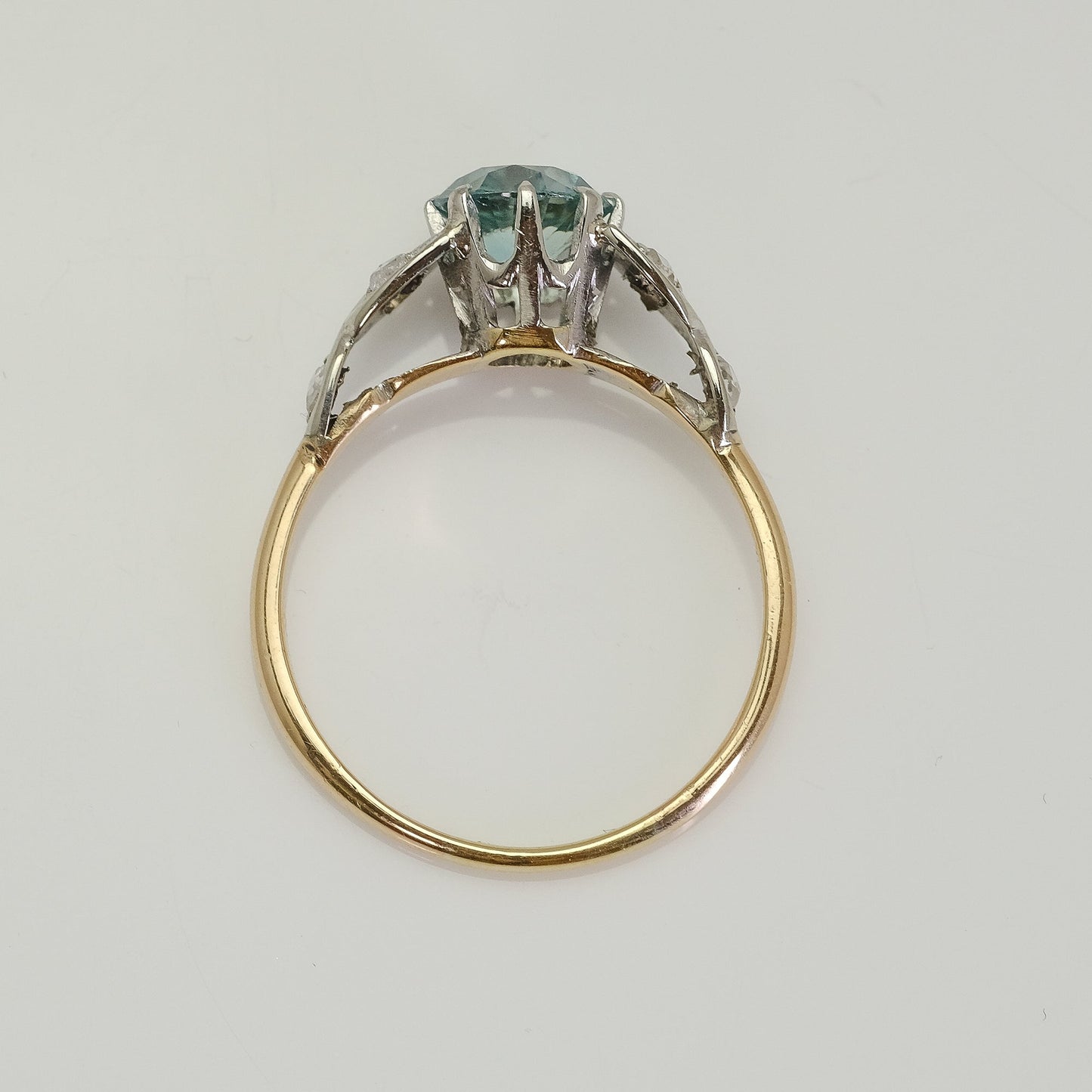 Art Deco Blue Zircon and Diamond Ring