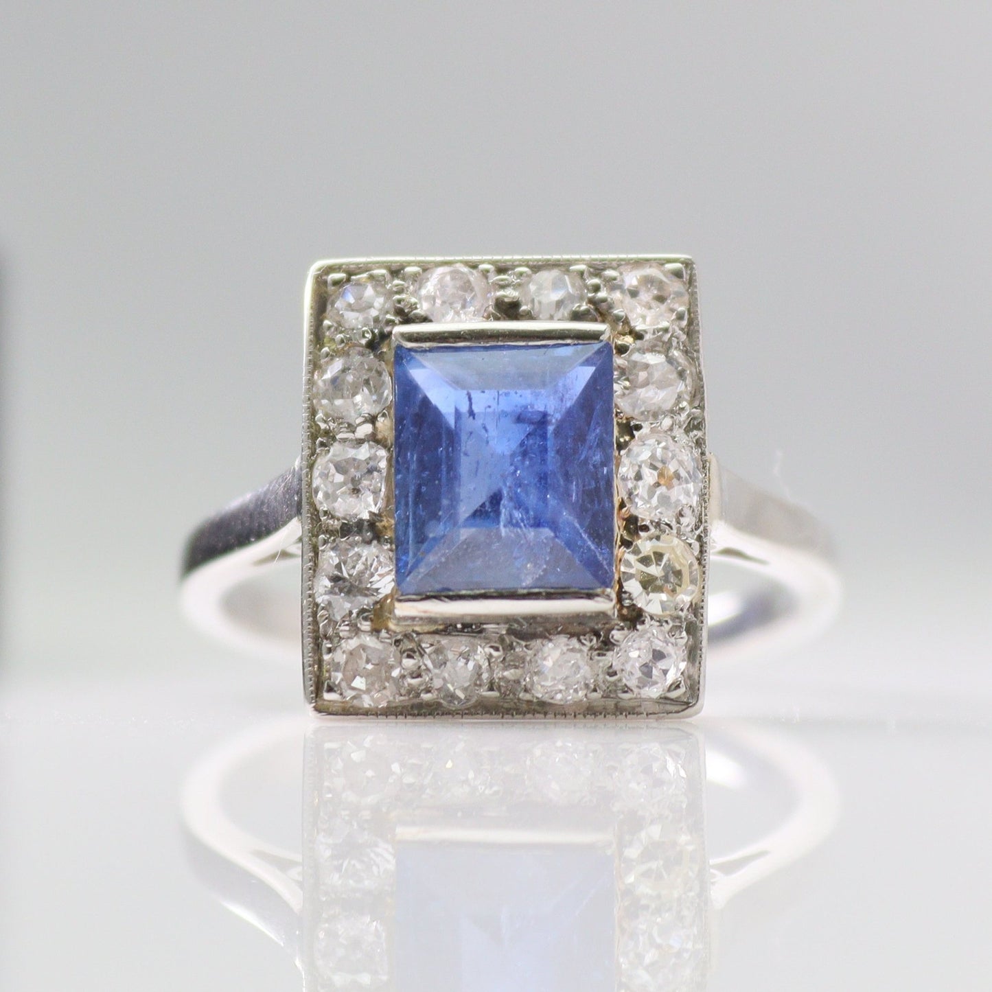 Art Deco Sapphire and Diamond Cluster Ring