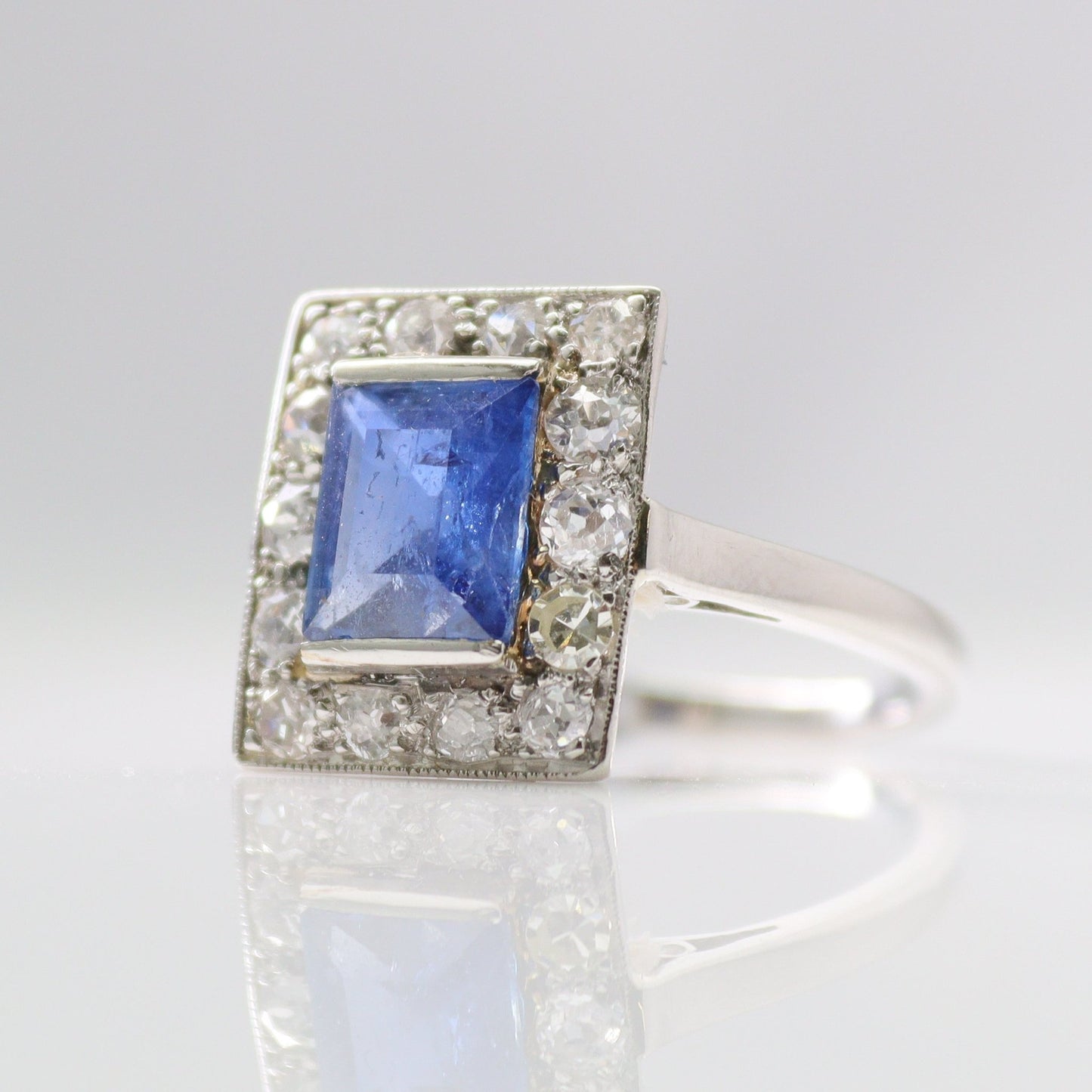 Art Deco Sapphire and Diamond Cluster Ring