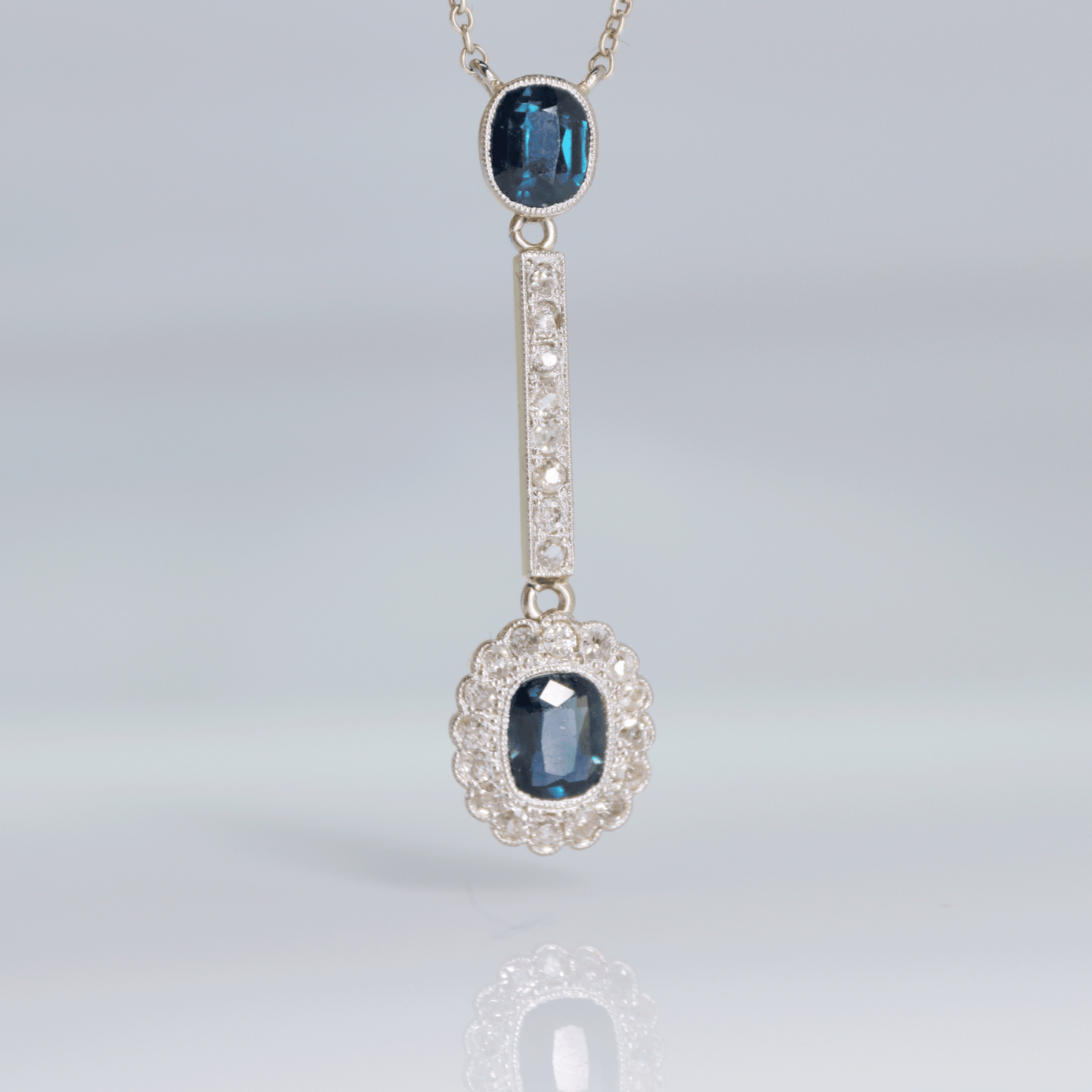 Art Deco Sapphire and Diamond Drop Necklace