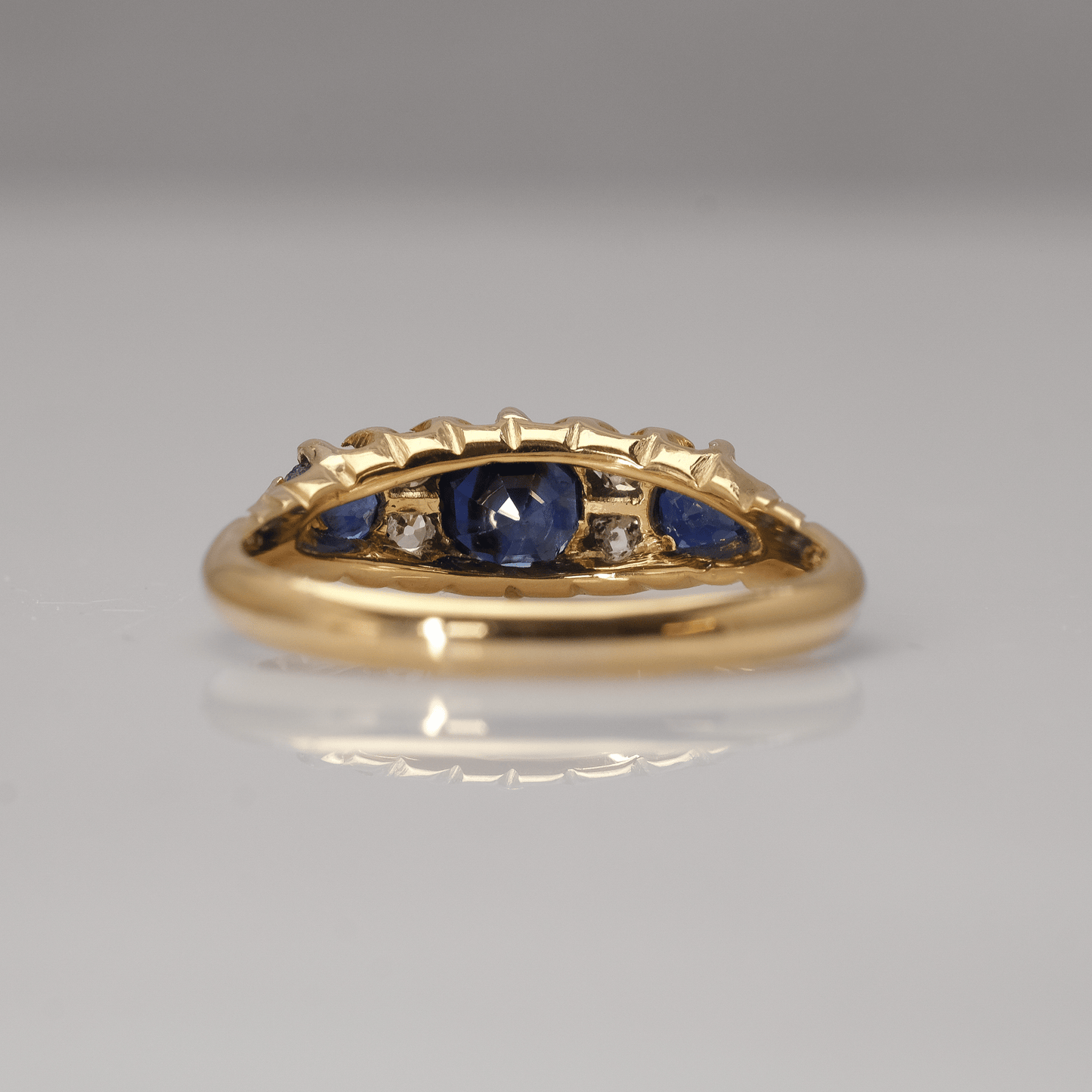 Art Deco Seven Stone Sapphire and Diamond Ring