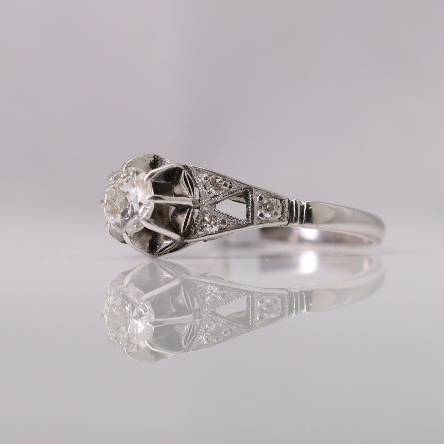 Art Deco White Gold Diamond Solitaire Ring