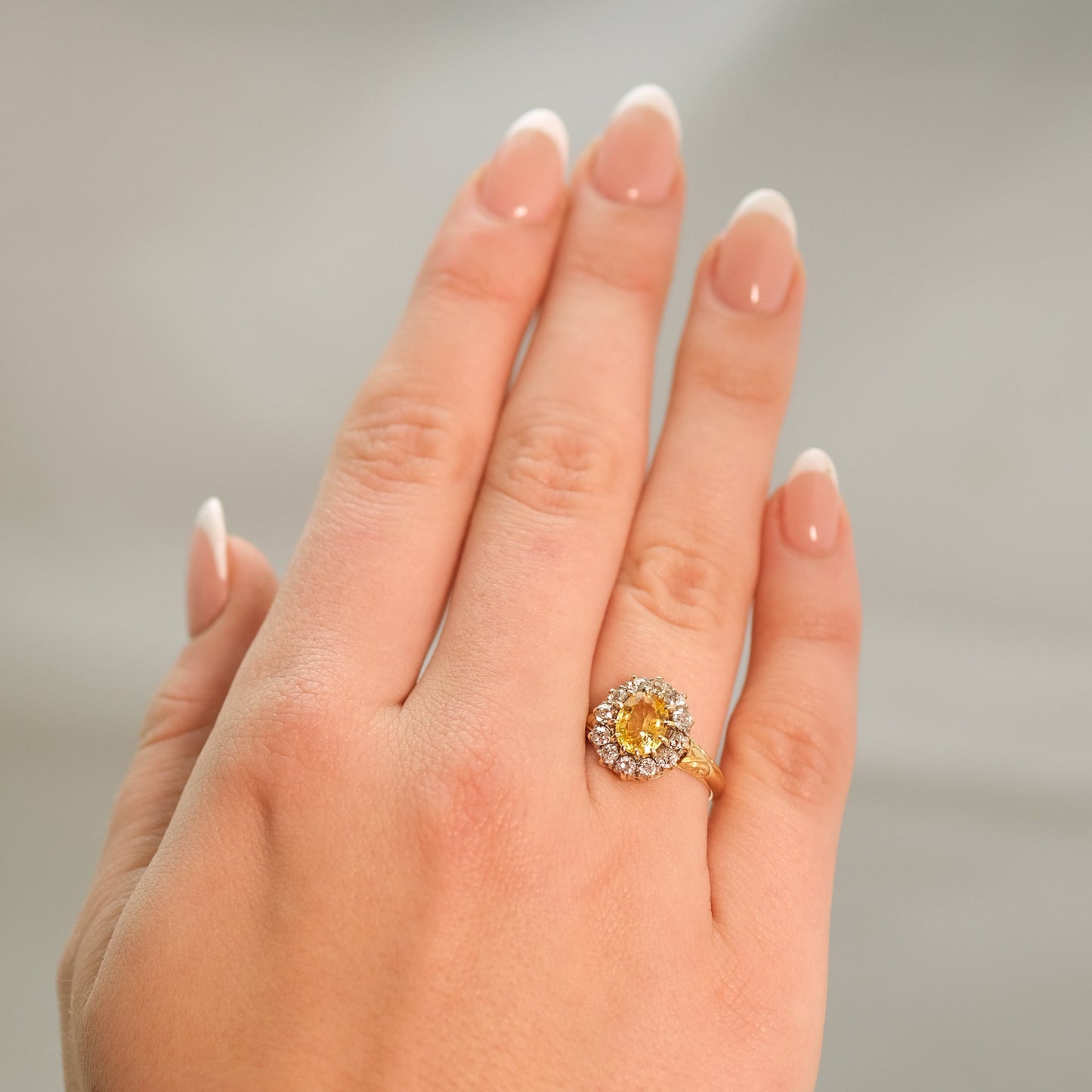 Art Deco Yellow Sapphire and Diamond Cluster Ring