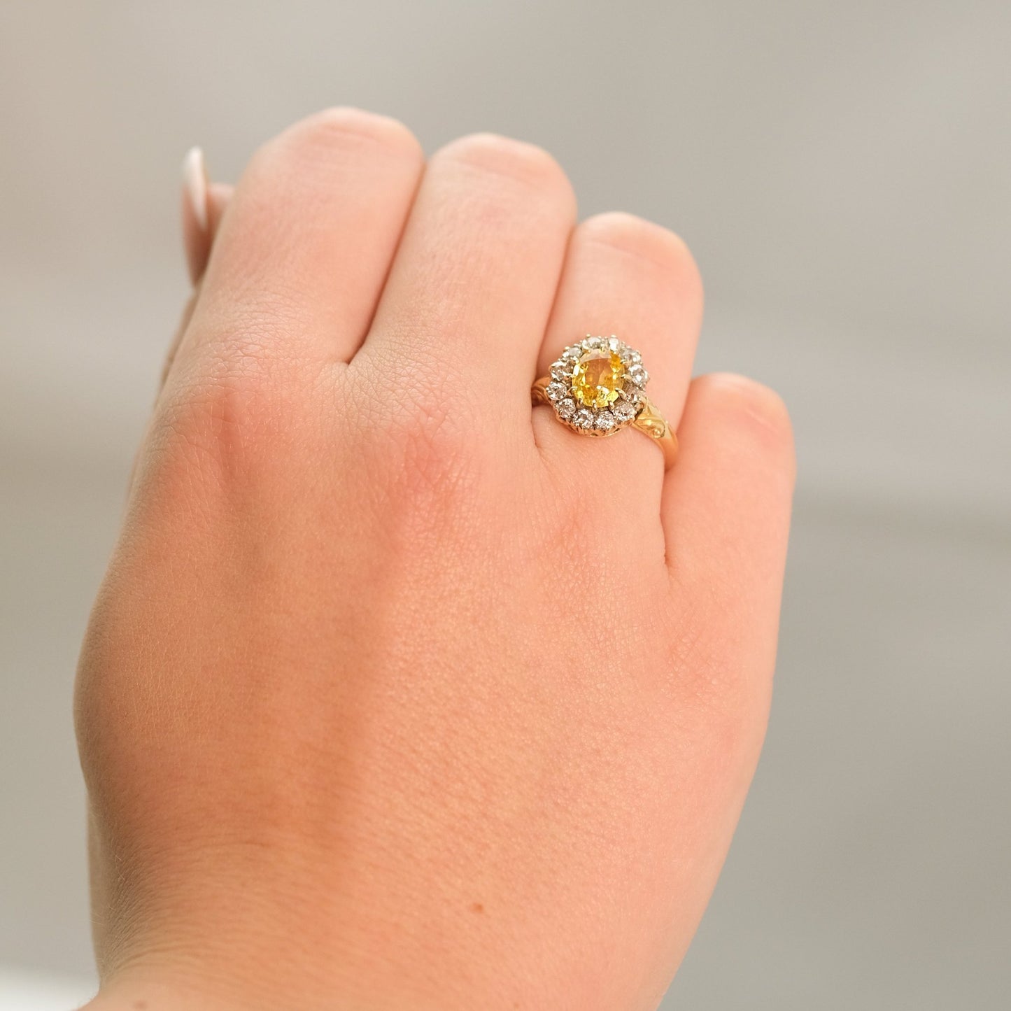 Art Deco Yellow Sapphire and Diamond Cluster Ring