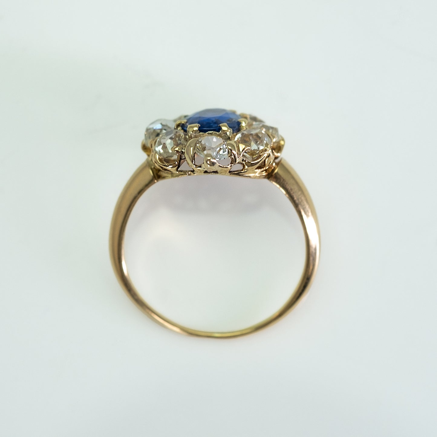 Art Deco 18 carat Gold Sapphire and Diamond Cluster Ring