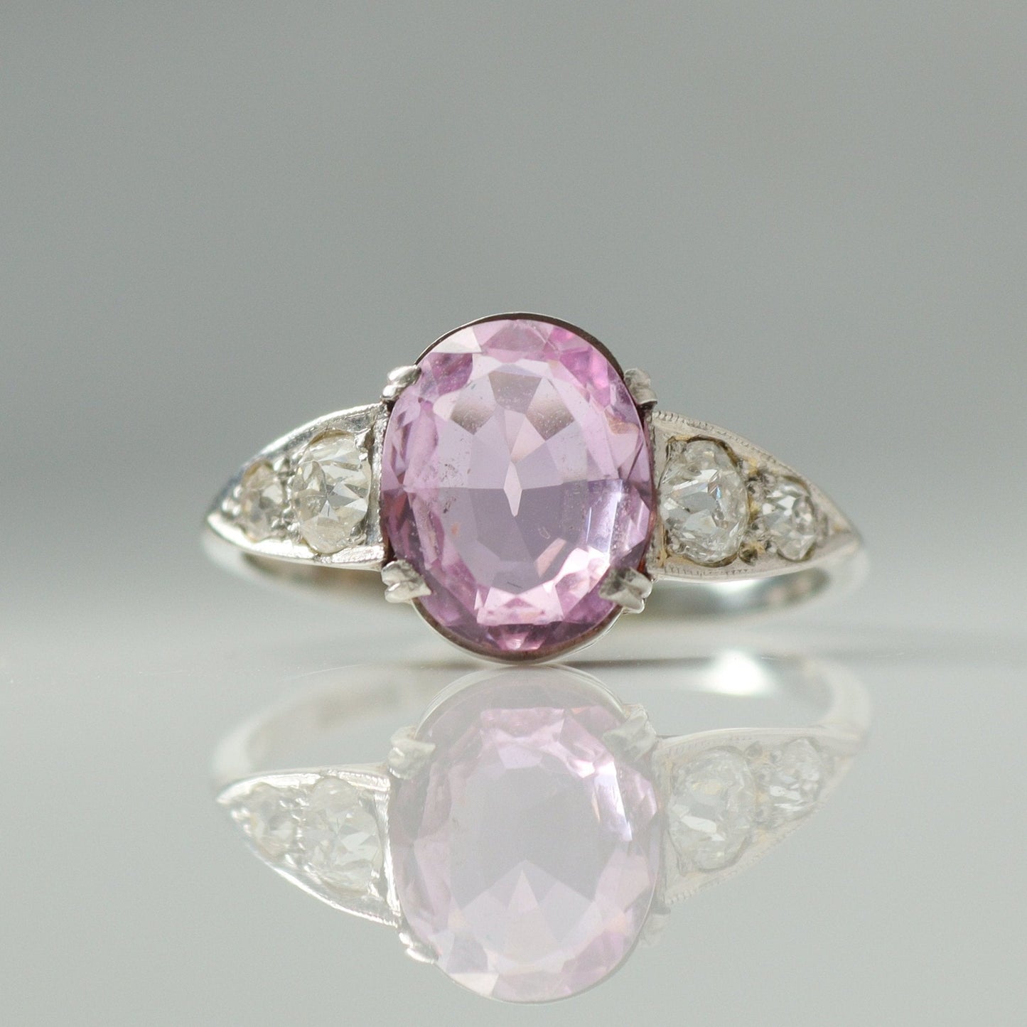 Antique Pink Topaz & Diamond Ring - Friar House