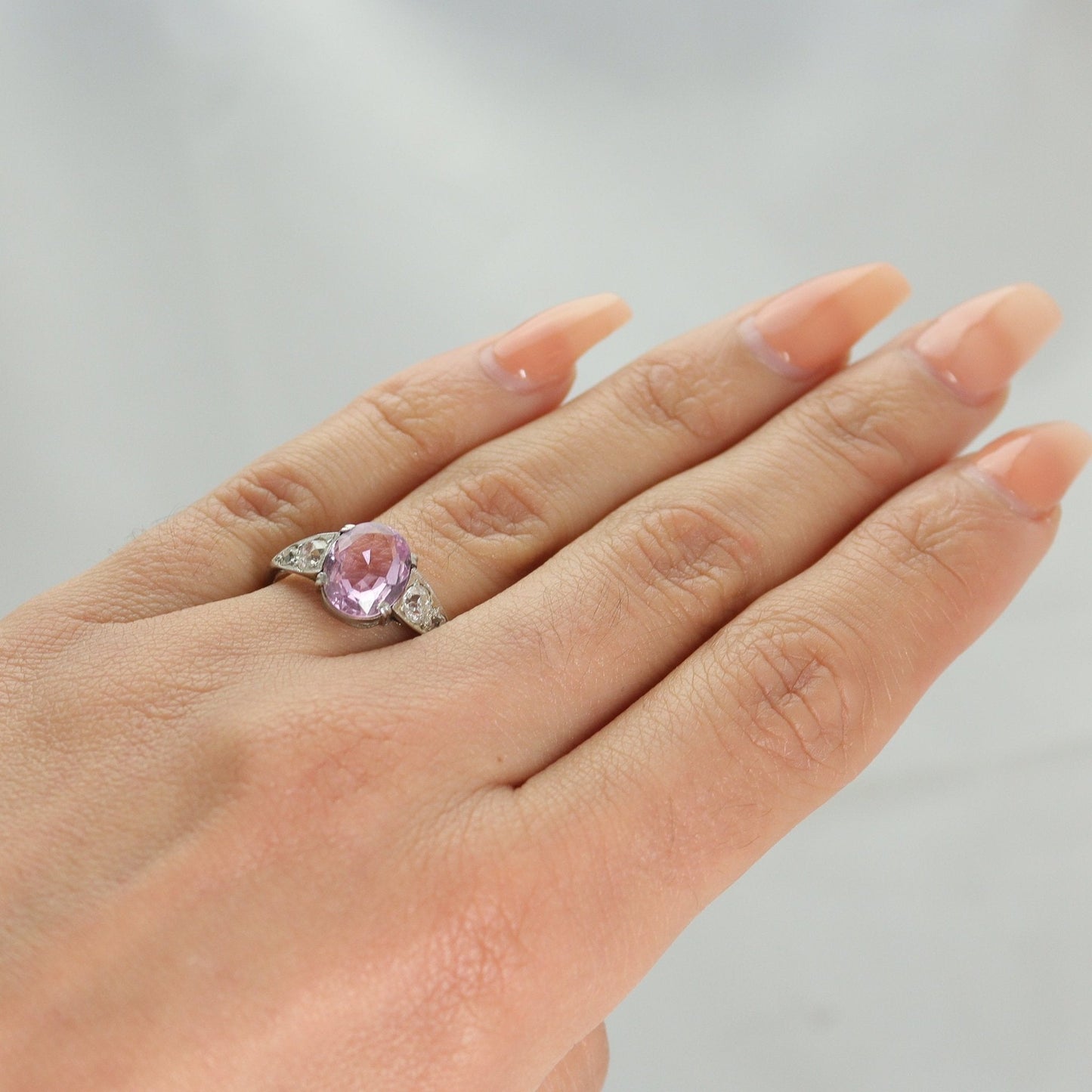 Antique Pink Topaz & Diamond Ring - Friar House