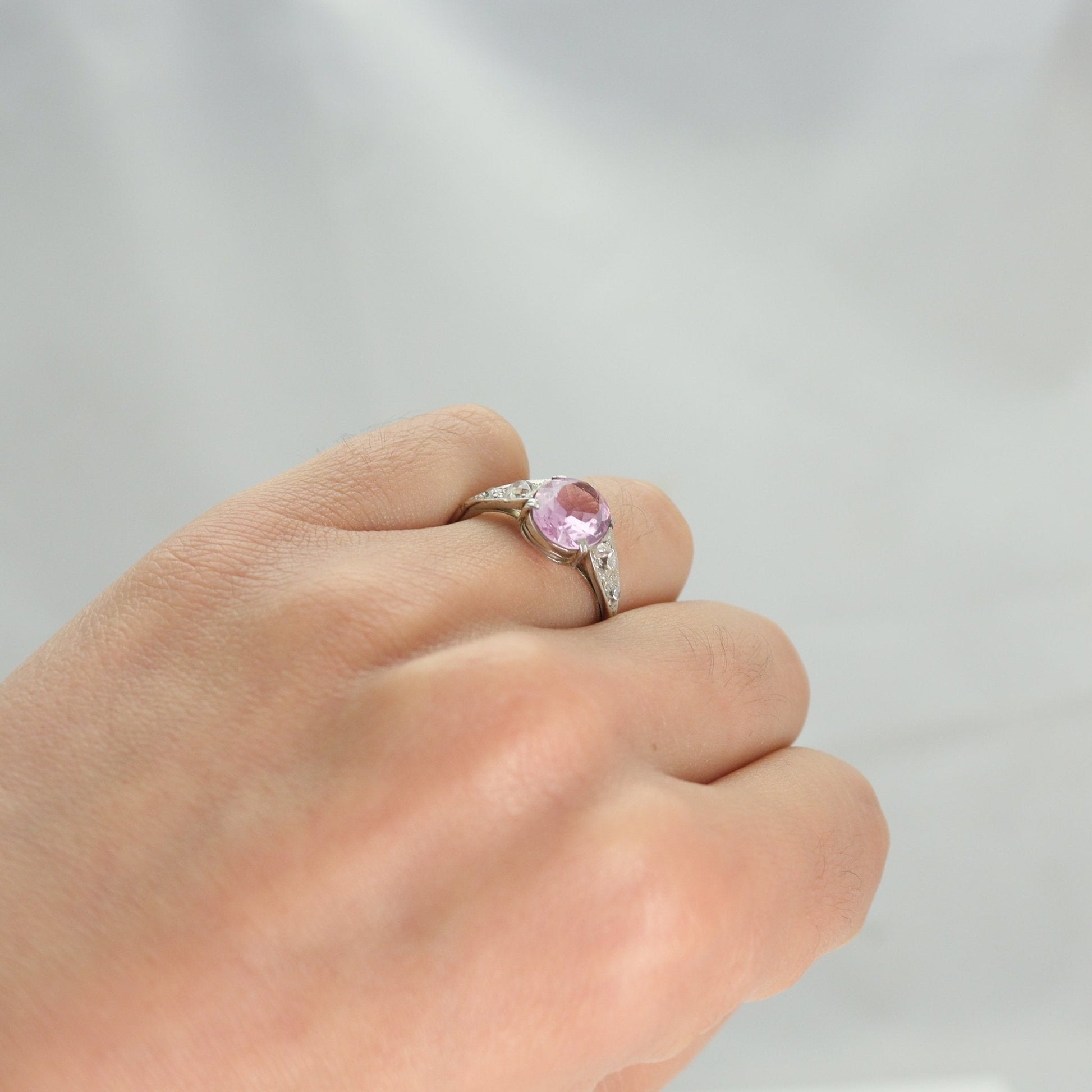 Antique Pink Topaz & Diamond Ring - Friar House