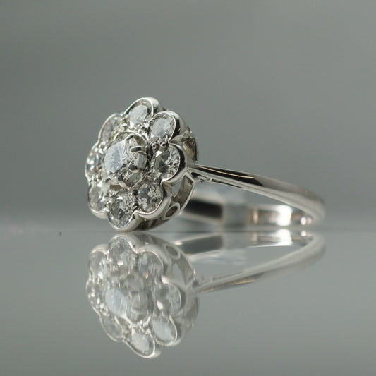 Art Deco 18 Carat White Gold Cluster Ring - Friar House