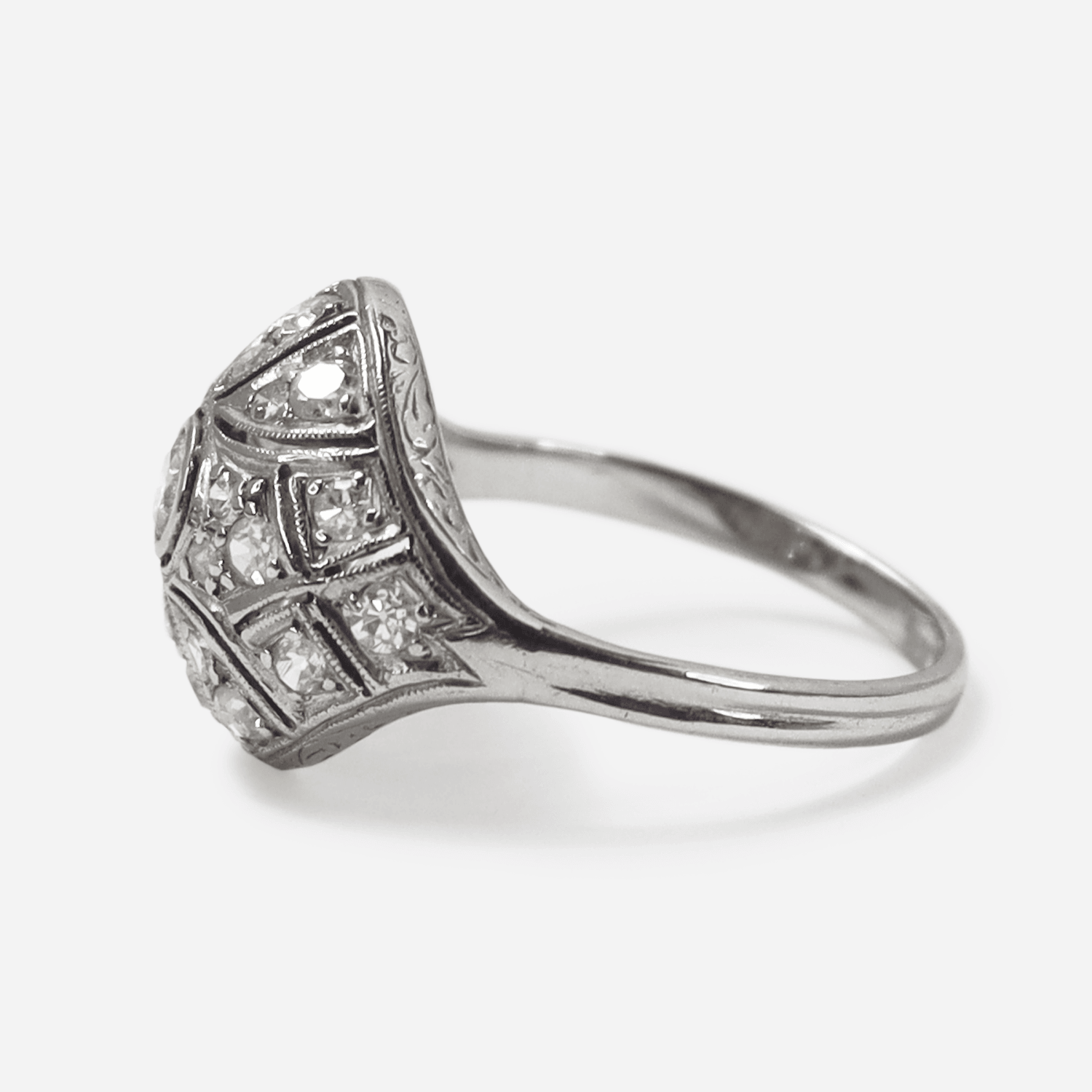 Art Deco Diamond White Gold Bombe Style Ring - Friar House