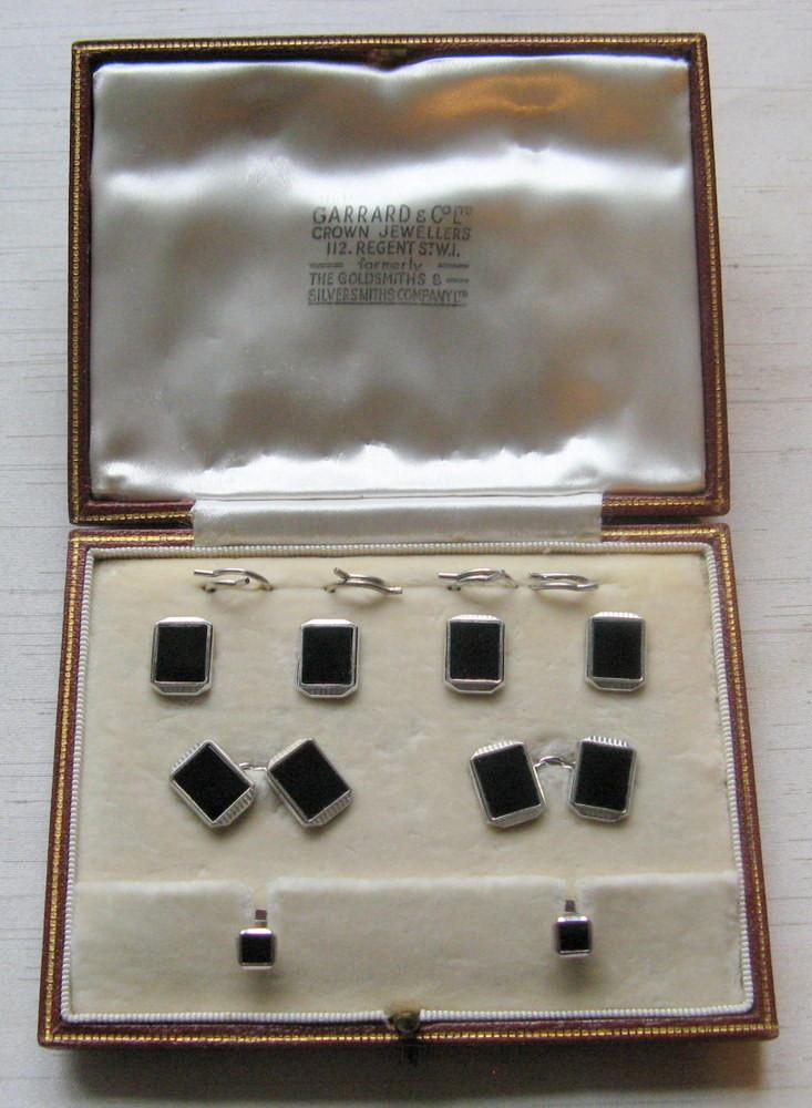 Art Deco Onyx White Gold Cufflinks Dress Set - Friar House