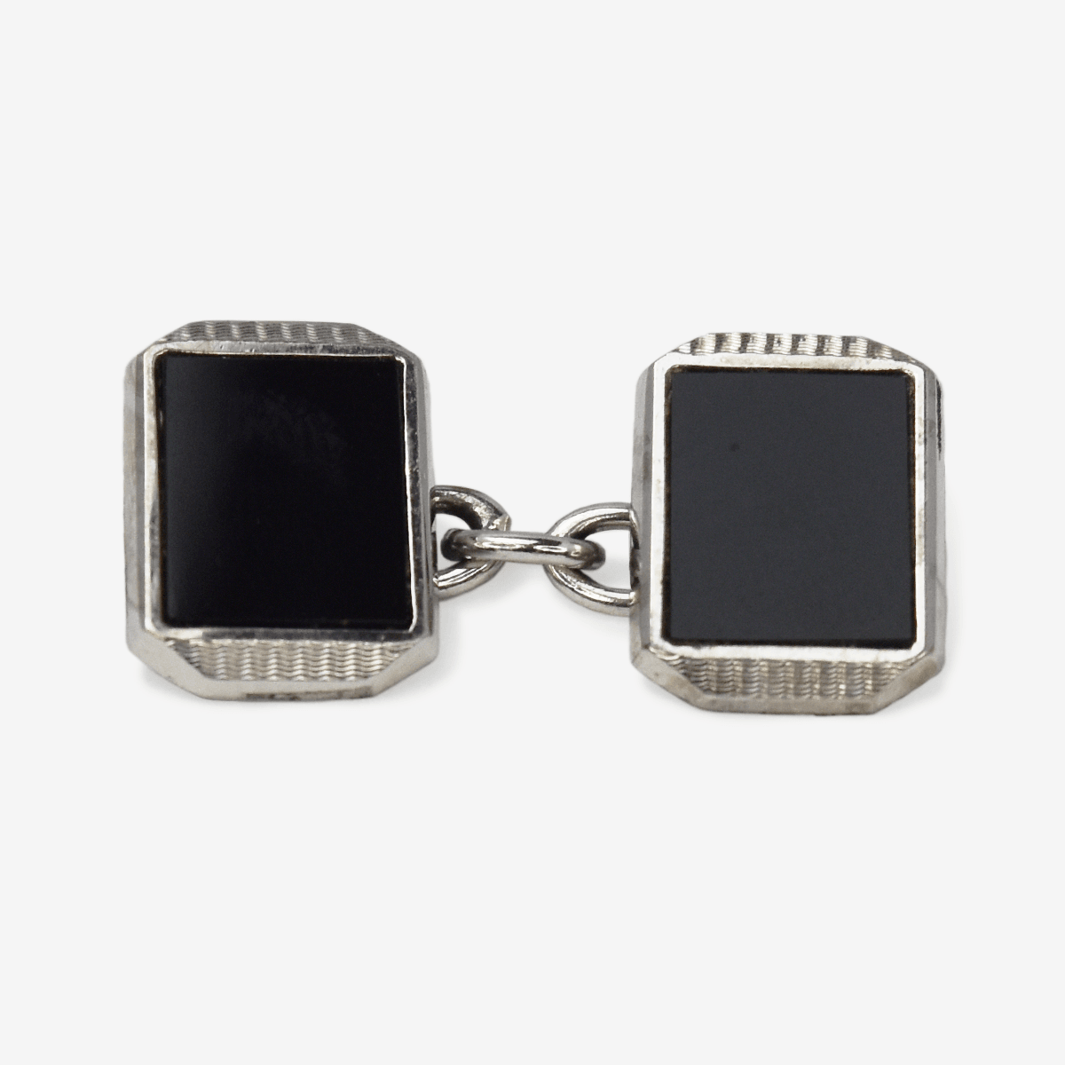 Art Deco Onyx White Gold Cufflinks Dress Set - Friar House