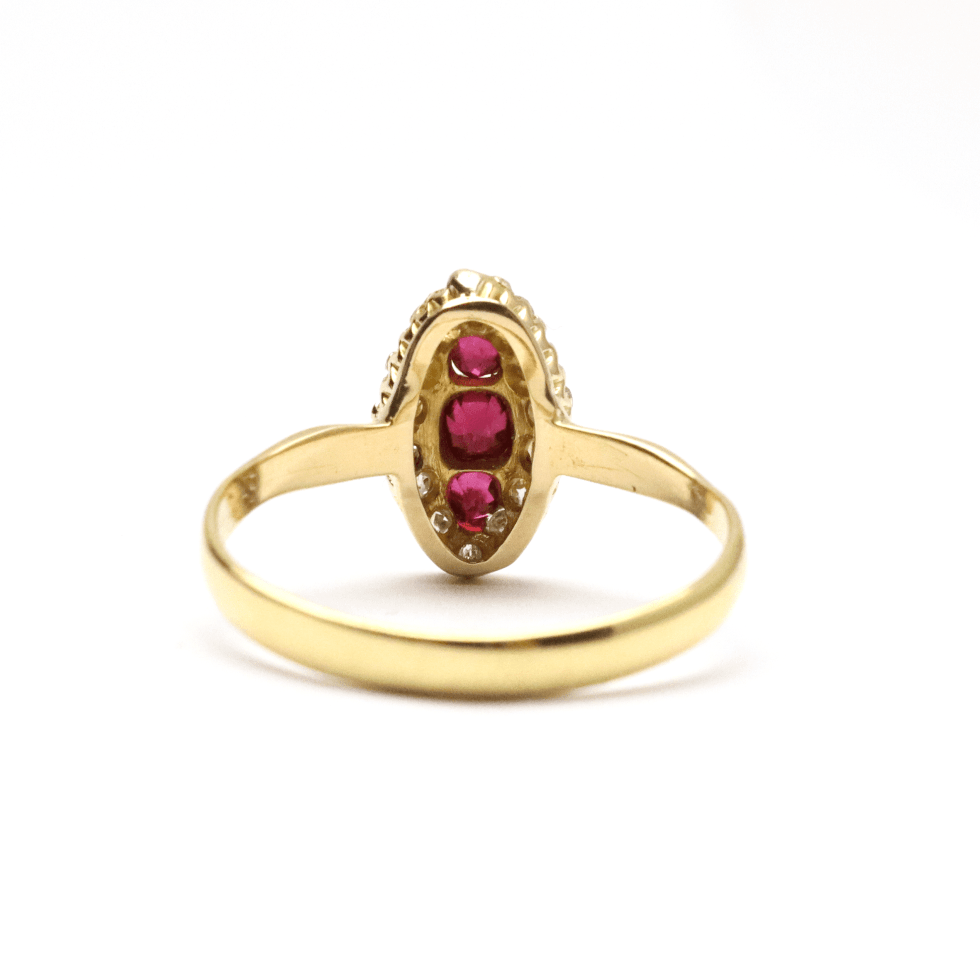 Art Deco Ruby and Diamond Navette Shaped Panel Ring - Friar House