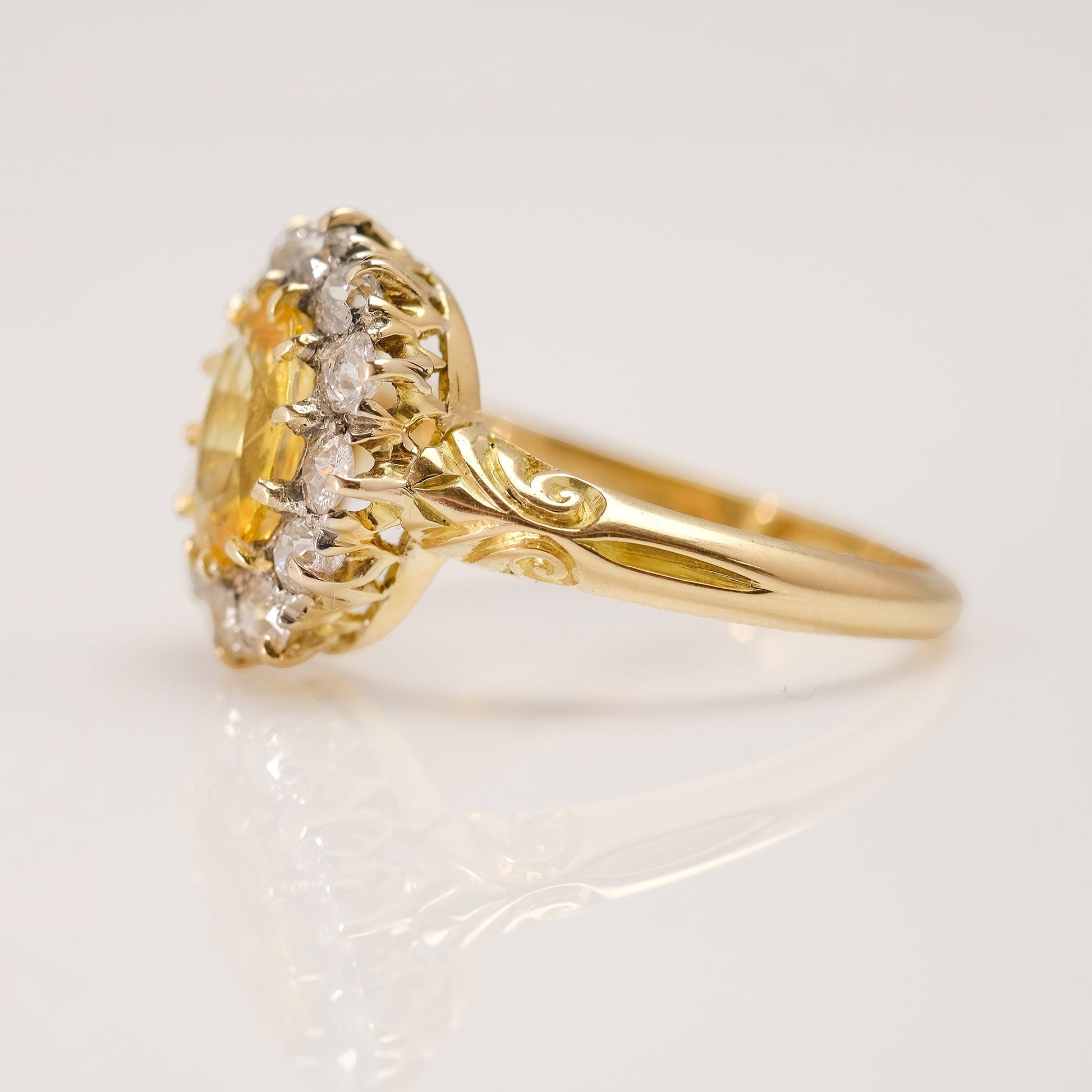 Art Deco Yellow Sapphire and Diamond Cluster Ring - Friar House