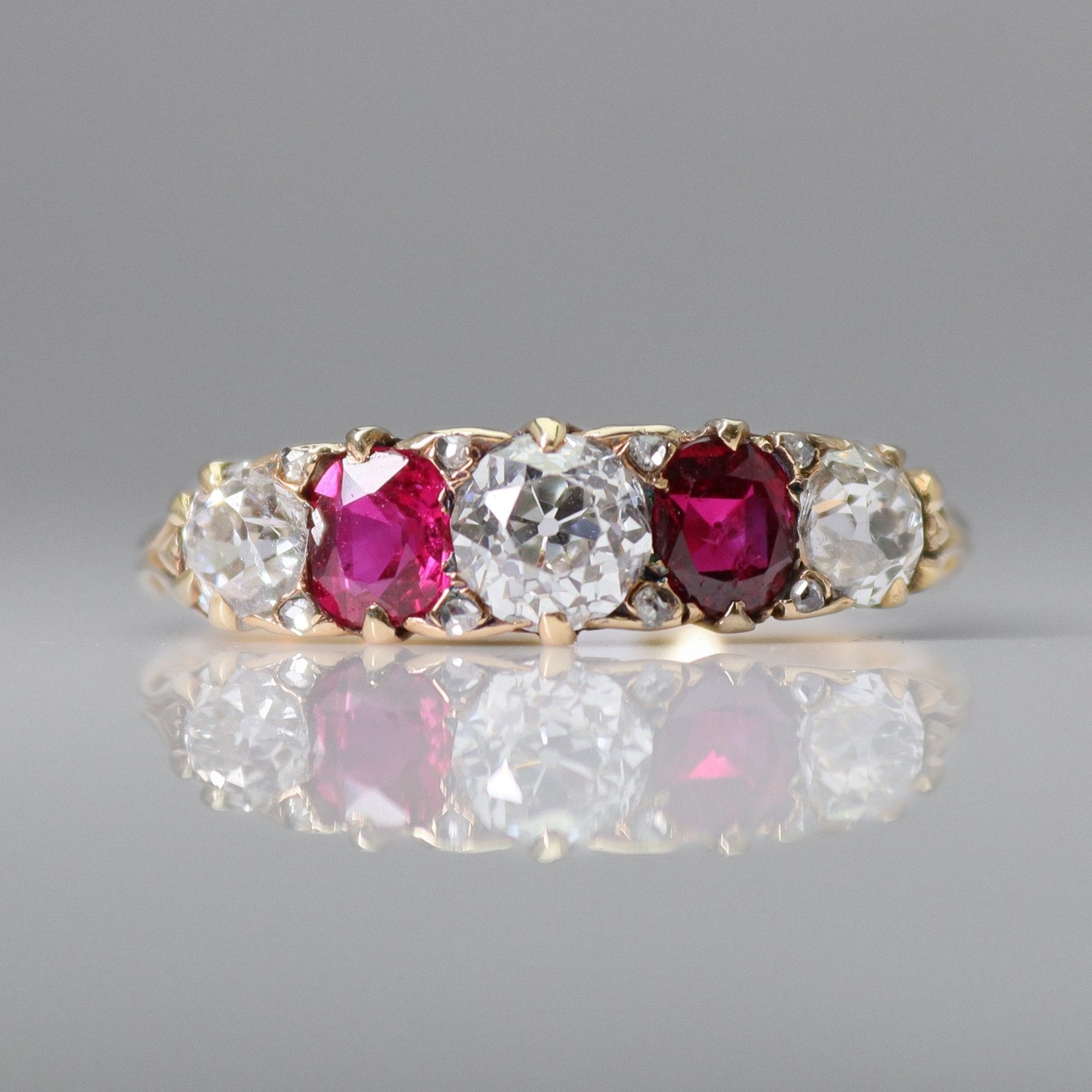 Victorian Ruby and Diamond Five Stone Ring - Friar House