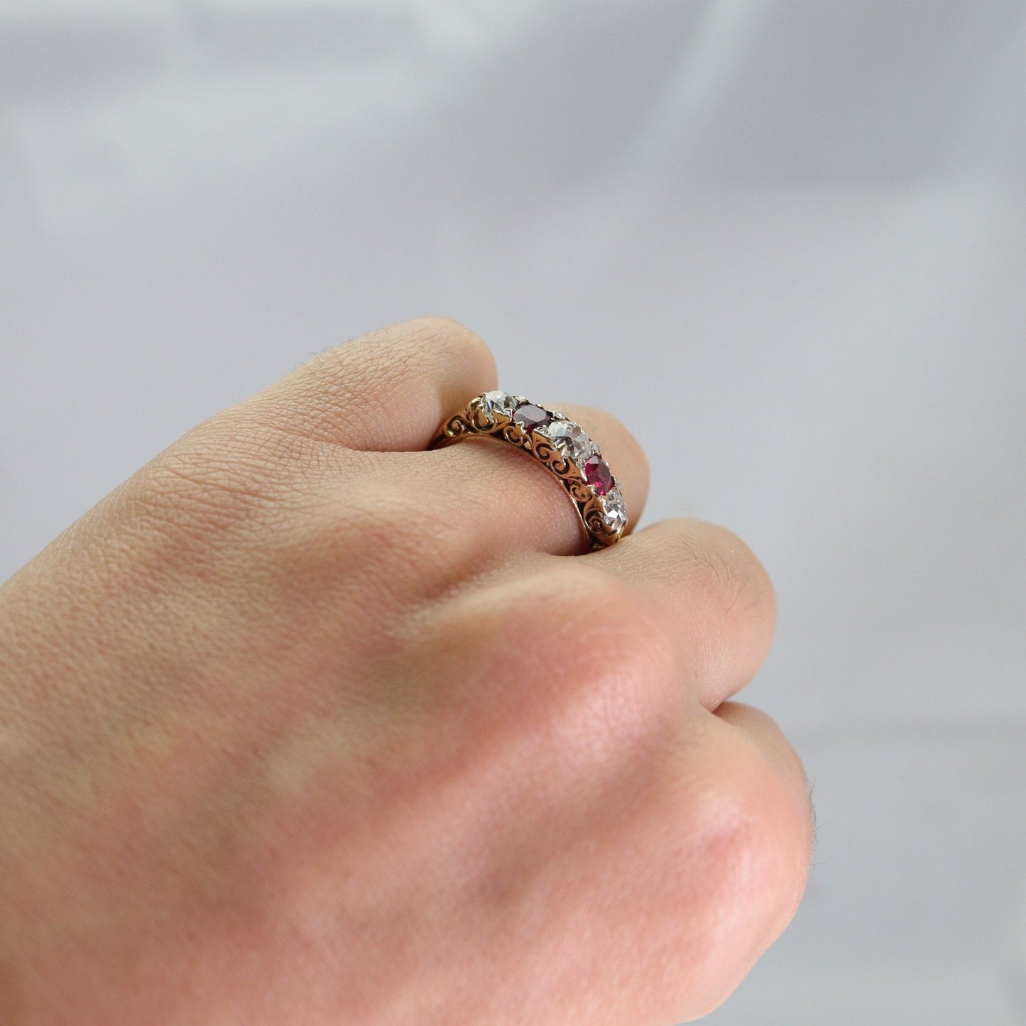 Victorian Ruby and Diamond Five Stone Ring - Friar House